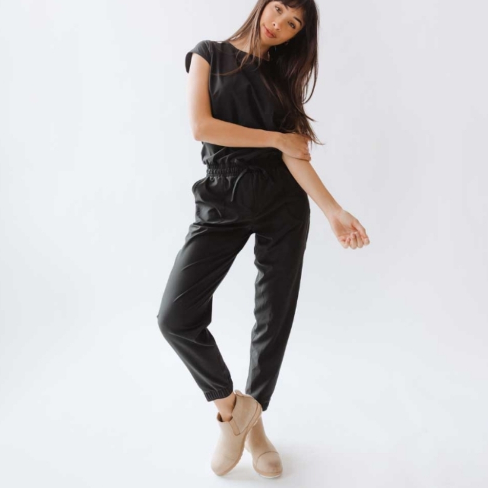 Albion Black Elastic-Waist Jumpsuit